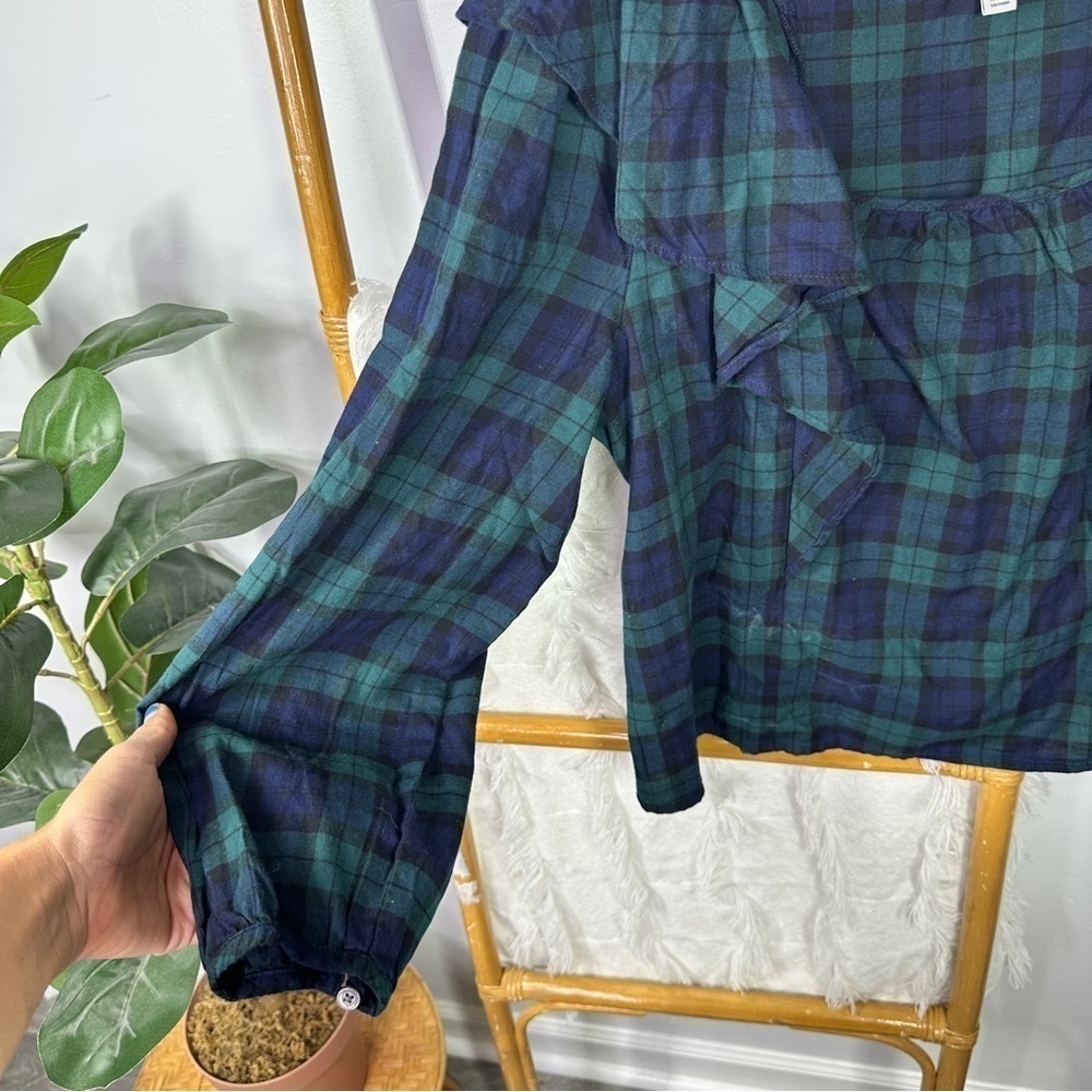 J. Crew Blue and Green Flannel Squareneck Blouse sz L - Picture 3 of 5